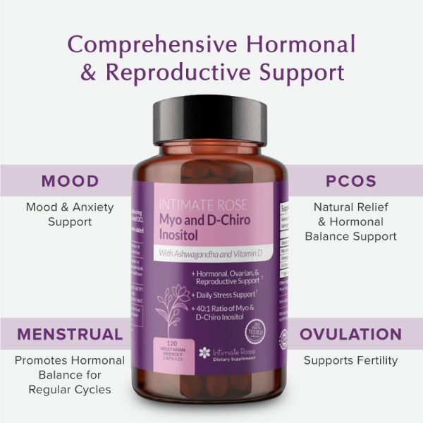  Premium Inositol Supplement - Myo-Inositol and D-Chiro Inositol  Plus Folate and Vitamin D - Ideal 40:1 Ratio - Hormone Balance & Healthy  Ovarian Support for Women - Vitamin B8-30 Day Supply 